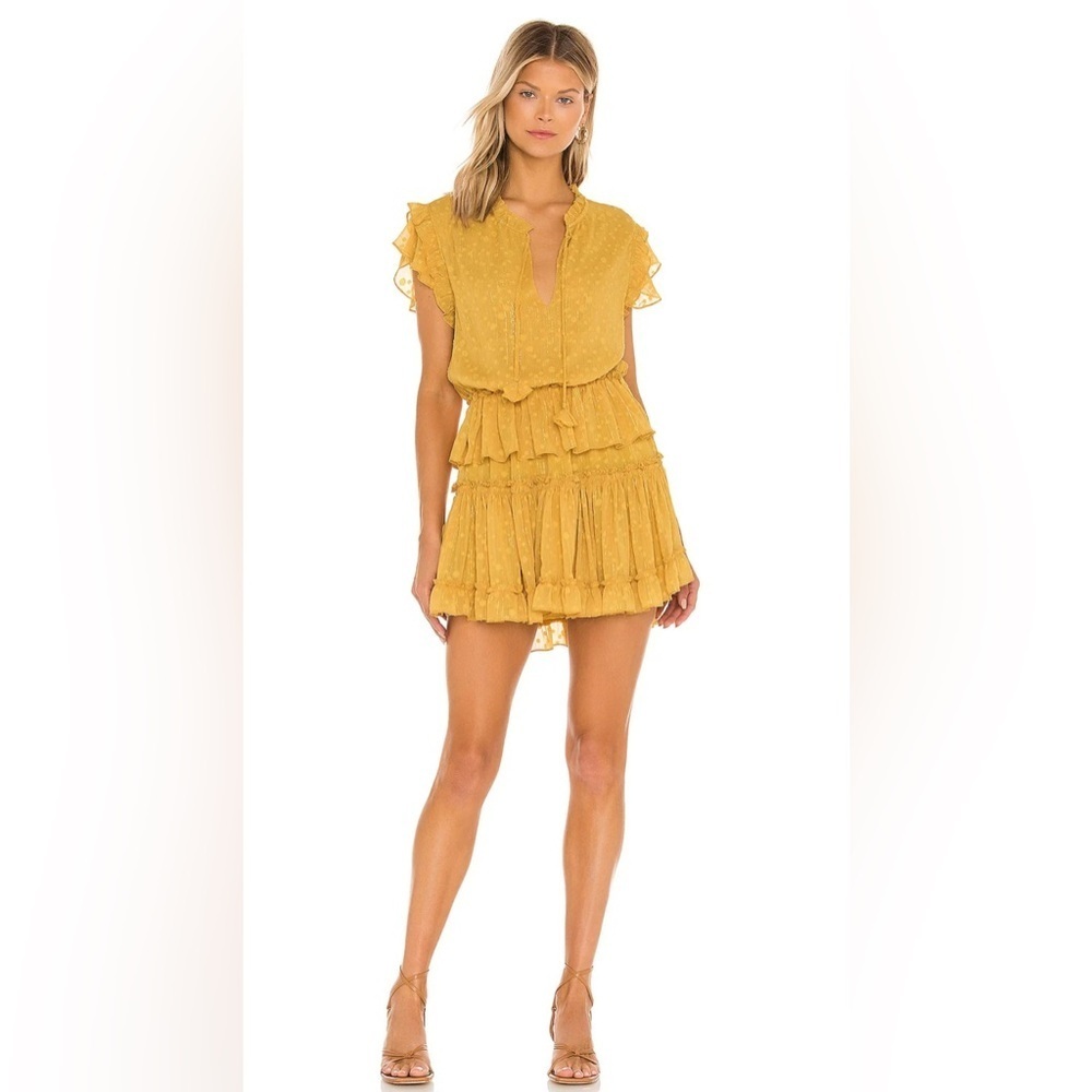 MISA LILIAN DRESS IN SAFFRON CLIP DOT, SIZE ‎ XS